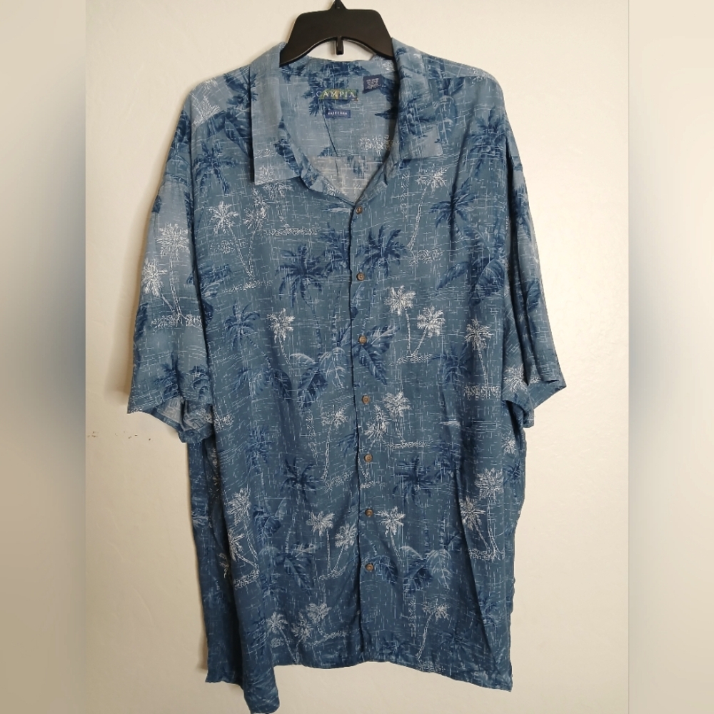 Campia Men's Shirt Blue Hawaiian with Palm Trees, Size 5XL